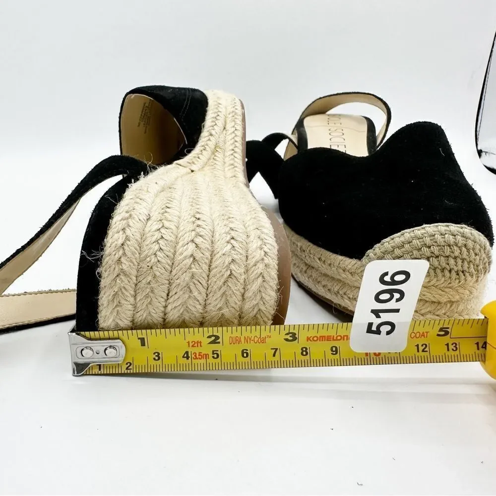 Sole Society Channing‎ Black Suede Ankle Strap Platform Espadrille Sandal 10M